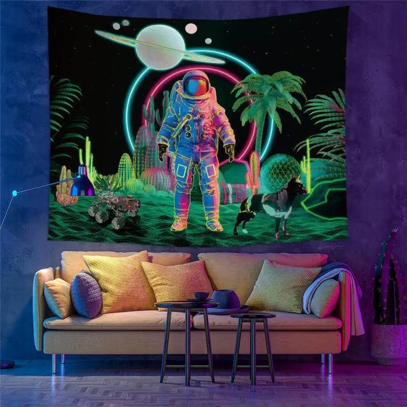 VIKAMA Fluorescent Vibrant Star Filled Night Van Gogh Artwork UV Glow Tapestry Painting Wall Decor Accent Soft Durable Cozy Gift