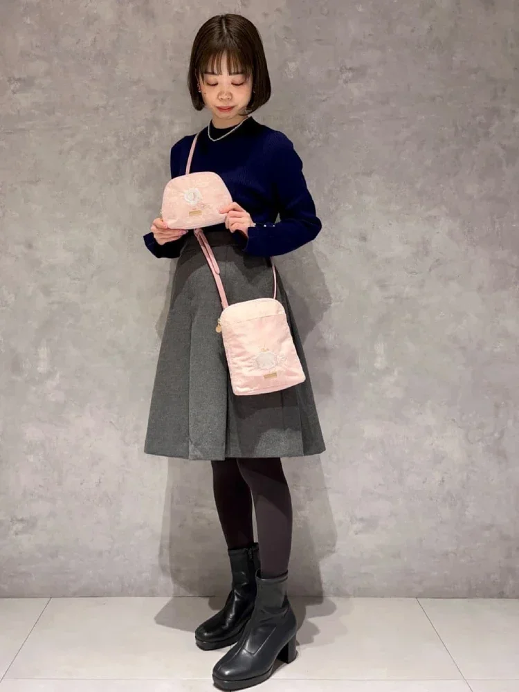 Bolso de estilo japonés para mujer, bolsa de cosméticos de encaje limitada para aniversario, bolso de mano pequeño de encaje Rosa Kawaii para mujer y Niña