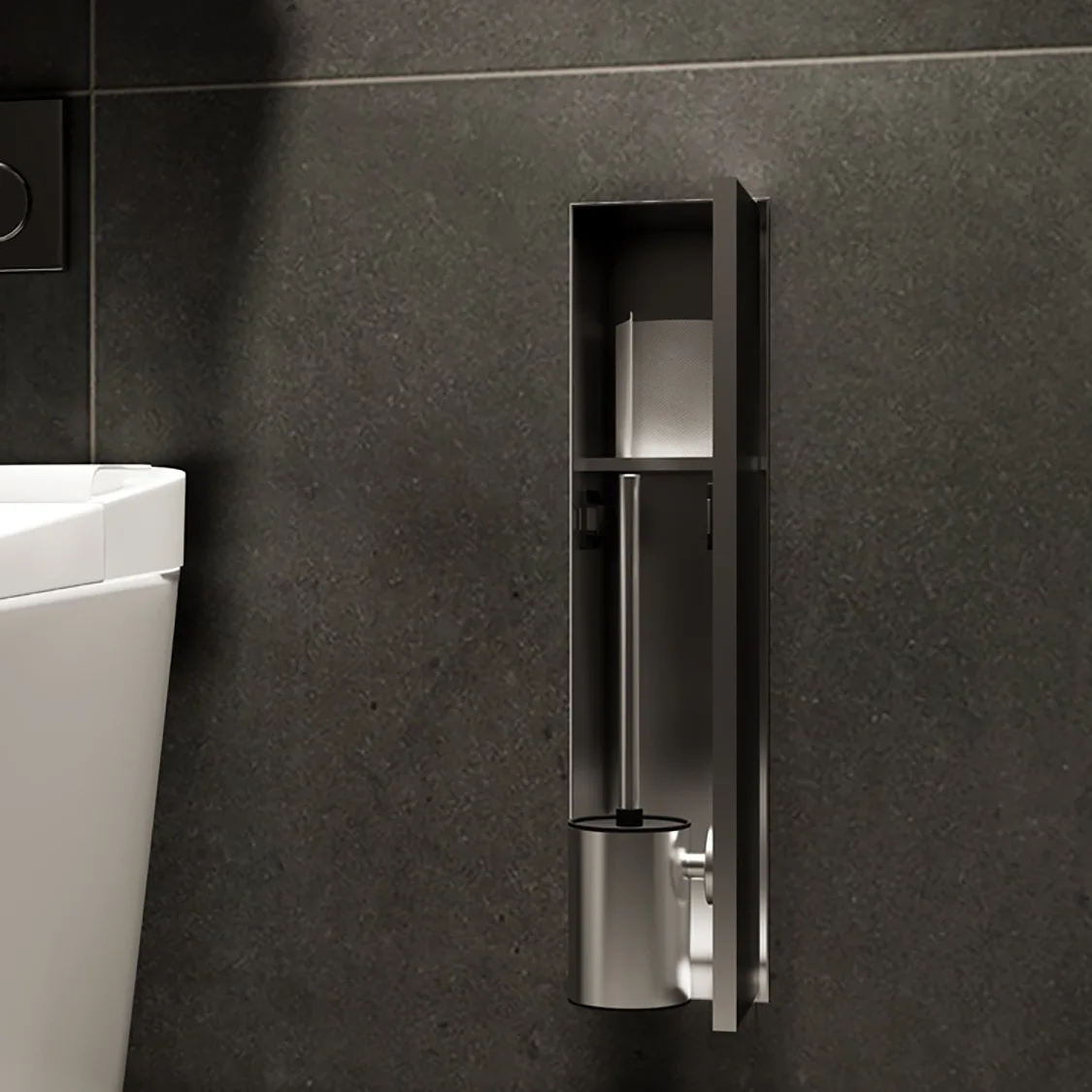 Stainless steel embedded niche bathroom wall storage cabinet integrated toilet brush holder tissue box toilet niche