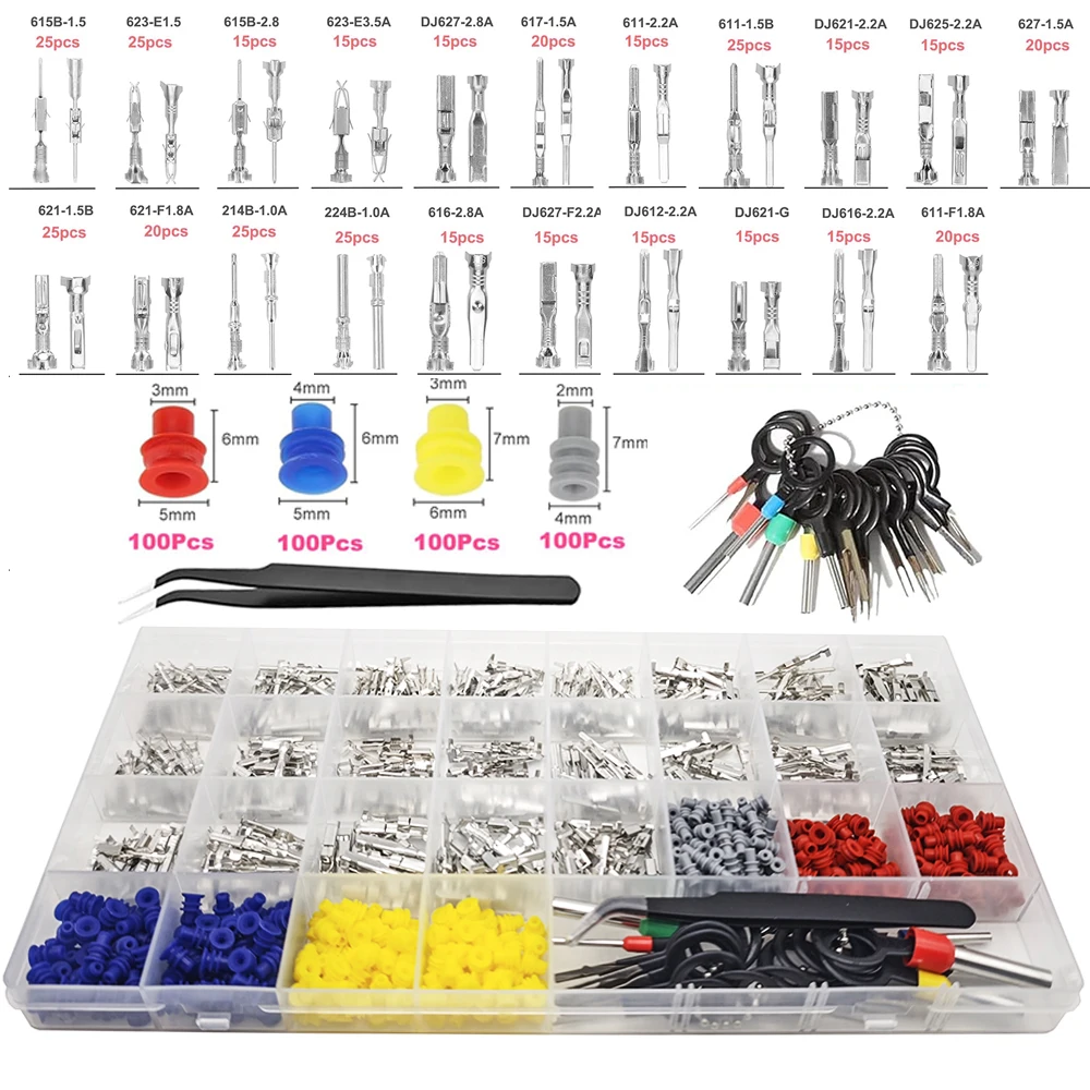 

799 шт. соединительные штифты, клемма 1/1,5/1,8/2,2/2,8/3,5 мм, автомобильный электрический провод, клеммный разъем, обжимные штыри, комплект неизолированных вилок