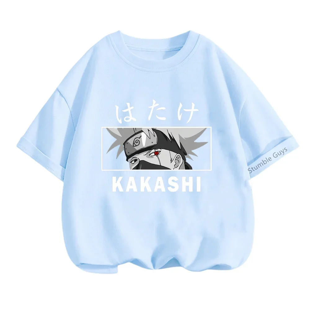 3-14 Years Kids Clothes Narutos Tshirt Boys T-Shirt Girls Cartoon Tees Summer Anime Teen Short Sleeve Tops Kakashi Clothing