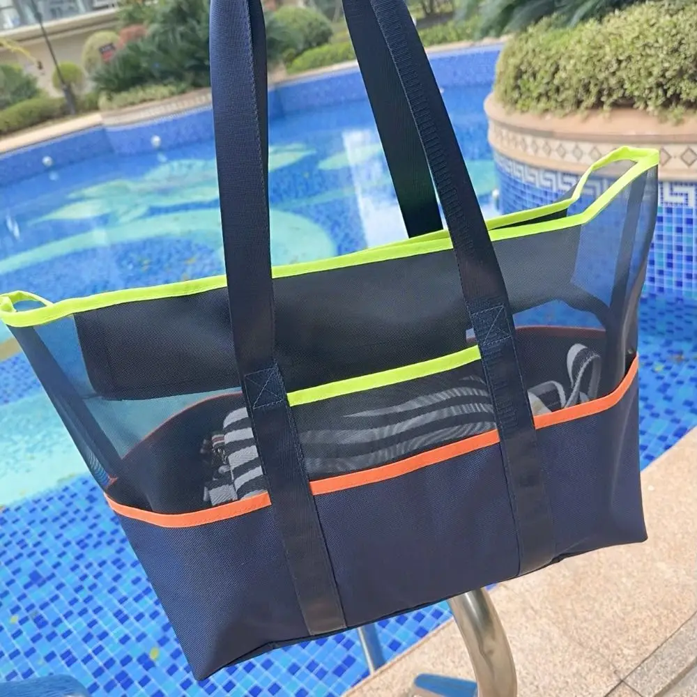 

Multi-Pocket Mesh Beach Bag Large Capacity Foldable Swimming Handbag Breathable Lightweight Toiletry Organizer Storage Bag