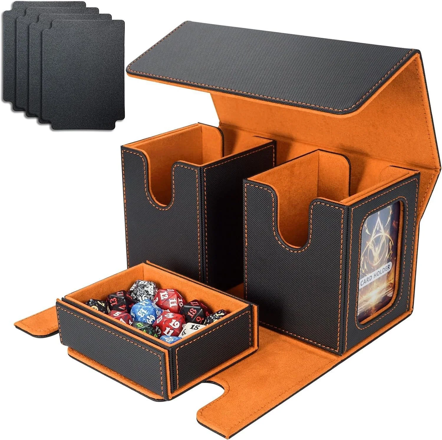 3-in-1 Card Storage Box Magnetic and Removeable Card Case with 2 Commander Display and 1 Dice Tray Holds 200+ for MTG TCG Sports