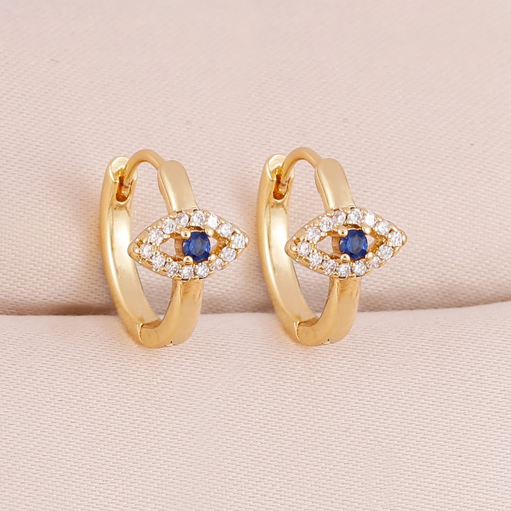 Trendy Evil Eye Gold Plated Hoop Earrings For Women Zircon Blue Eye Drop Earrings Lucky Amulet Dainty Jewelry Gifts - view 5