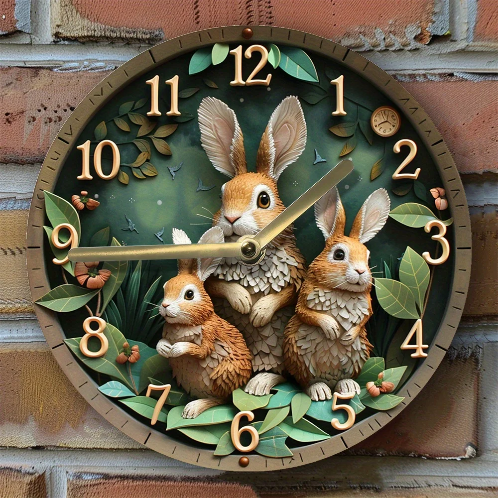 

Silent Aluminum Wall Clock With Rabbit Design - Perfect For Kitchen Decor & Independence Day Gift, Diy Craft Supplies