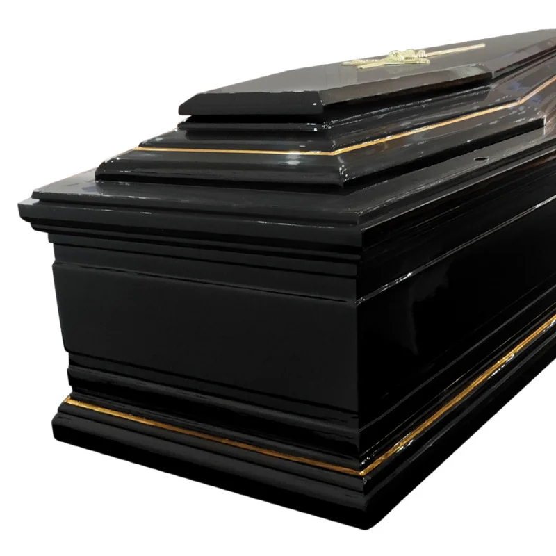 custom.European-style Black Elegant Coffin with Thread Customizable Design Burial