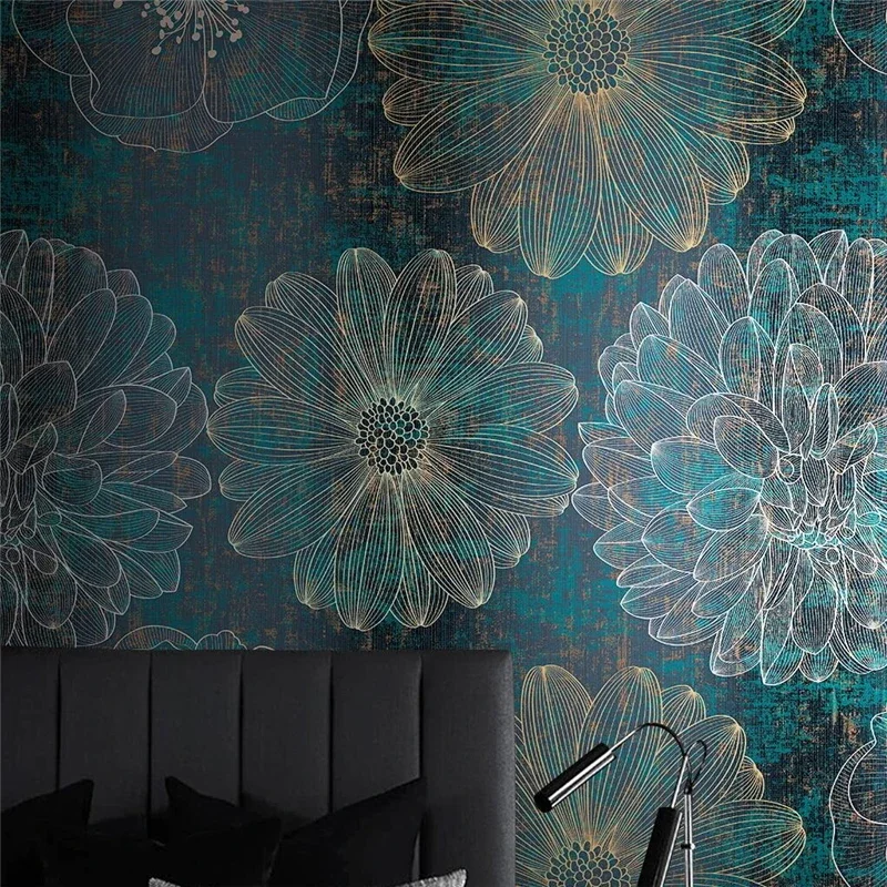 Custom Simple line drawing plant flower retro wallpaper for wall covering background wallpapers wall paper home decor Stickers