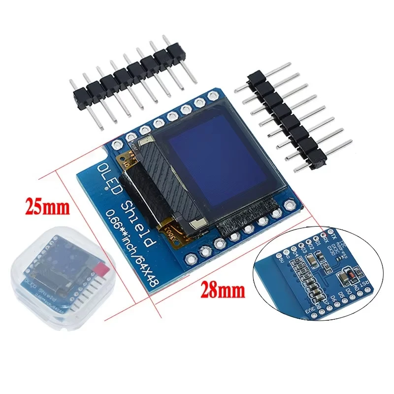 0.66 Inch I2C OLED Display Shield - SSD1306 64x48 LCD Module for Wemos D1 Mini & Arduino
