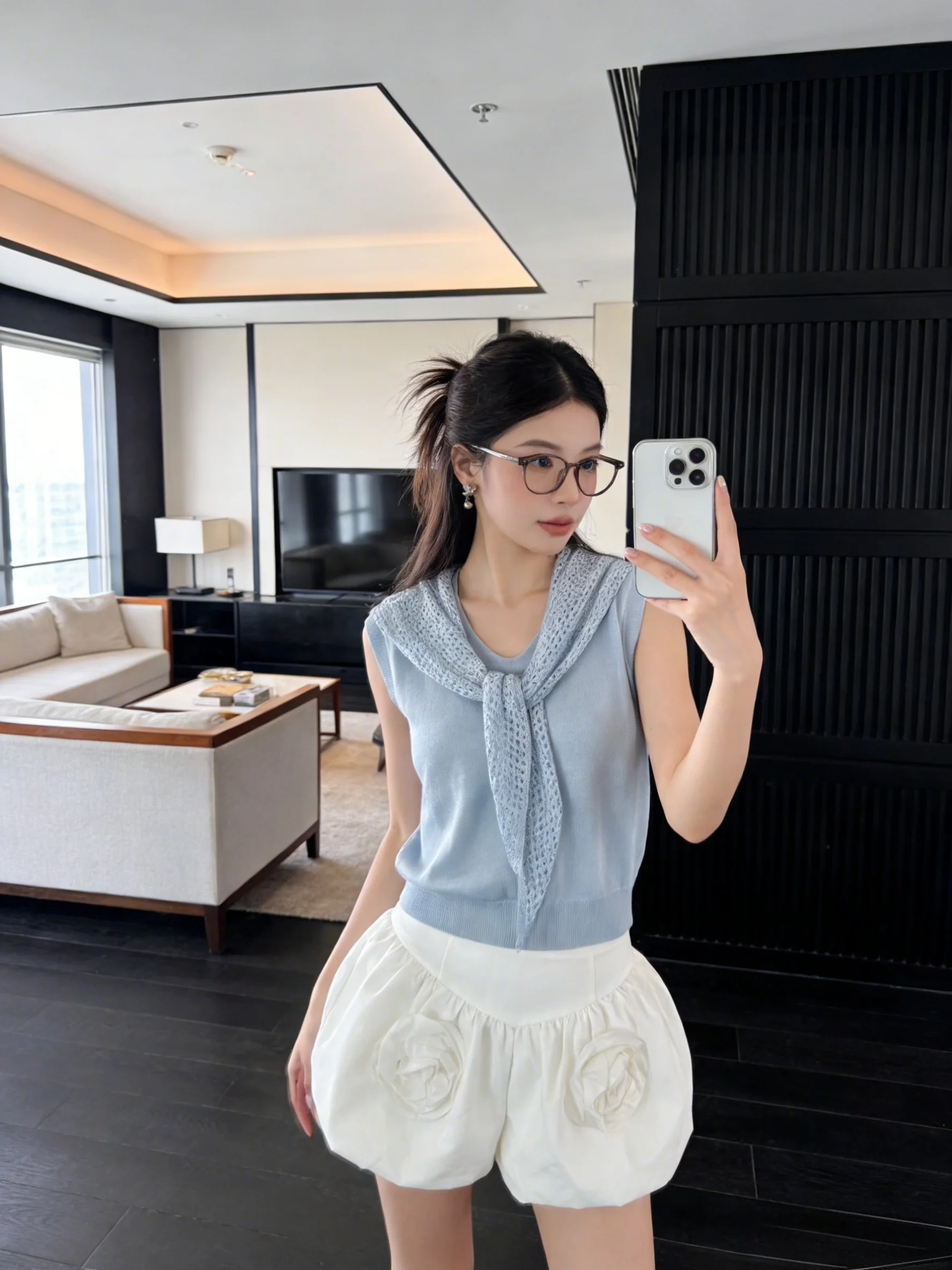 

Женский вязаный жилет в корейском стиле, светло-голубой, без рукавов, весна-лето, с эффектом многослойности, утягивающий, универсальный топ