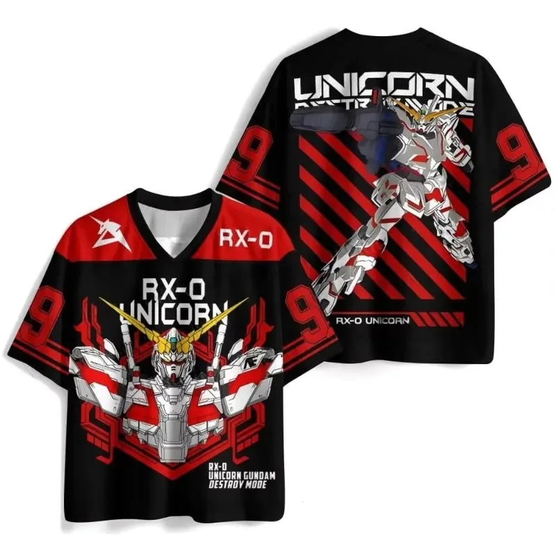 Mobile Suit Gundam Baseball Jersey for Kids Cartoon Short Sleeve T-shirt Casual Sports Tops Summer V-neck Tee Children Clothing view 6