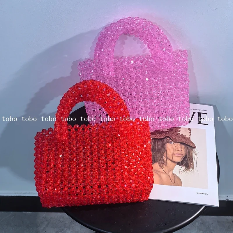 

Customized Bead Woven Tote Bag Women's Niche Box Top-handle Bags Large Capacity Holiday Travel Versatile Designer Handbag