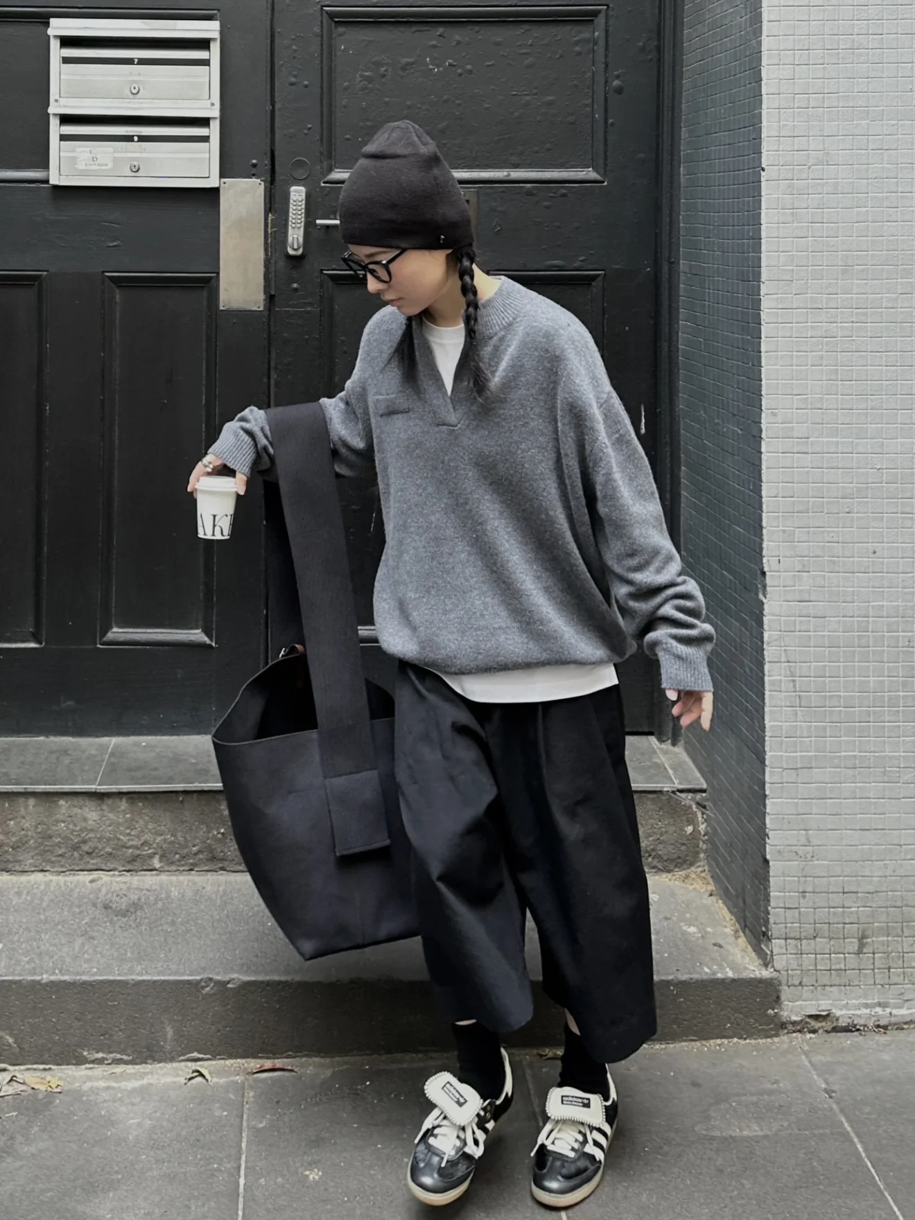 

ex Simple Knitted Sweater Loose Casual Vintage Lazy Versatile Long Sve V-Ne Warm Polyester Fiber Autumn Winter New A...