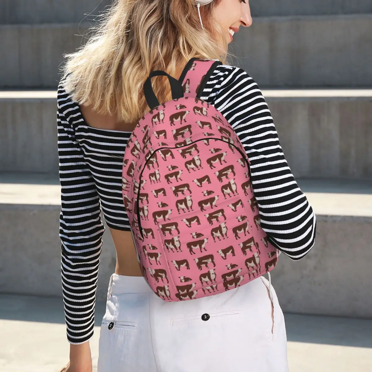 

Hereford Cattle Pattern Pink Student Backpack School Bag Hiking Travel Daypack for Boys Girls Fashion Bookbag Shoulder Bags