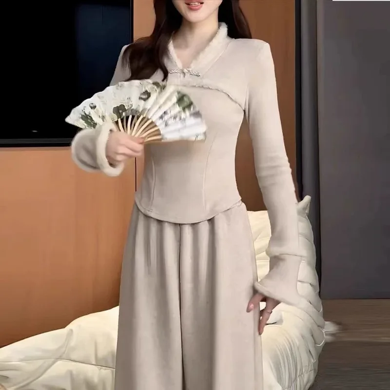 

Новая утолщенная теплая футболка в китайском стиле, женская бархатная нижняя рубашка с длинными рукавами, рубашка плюс бархатный топ