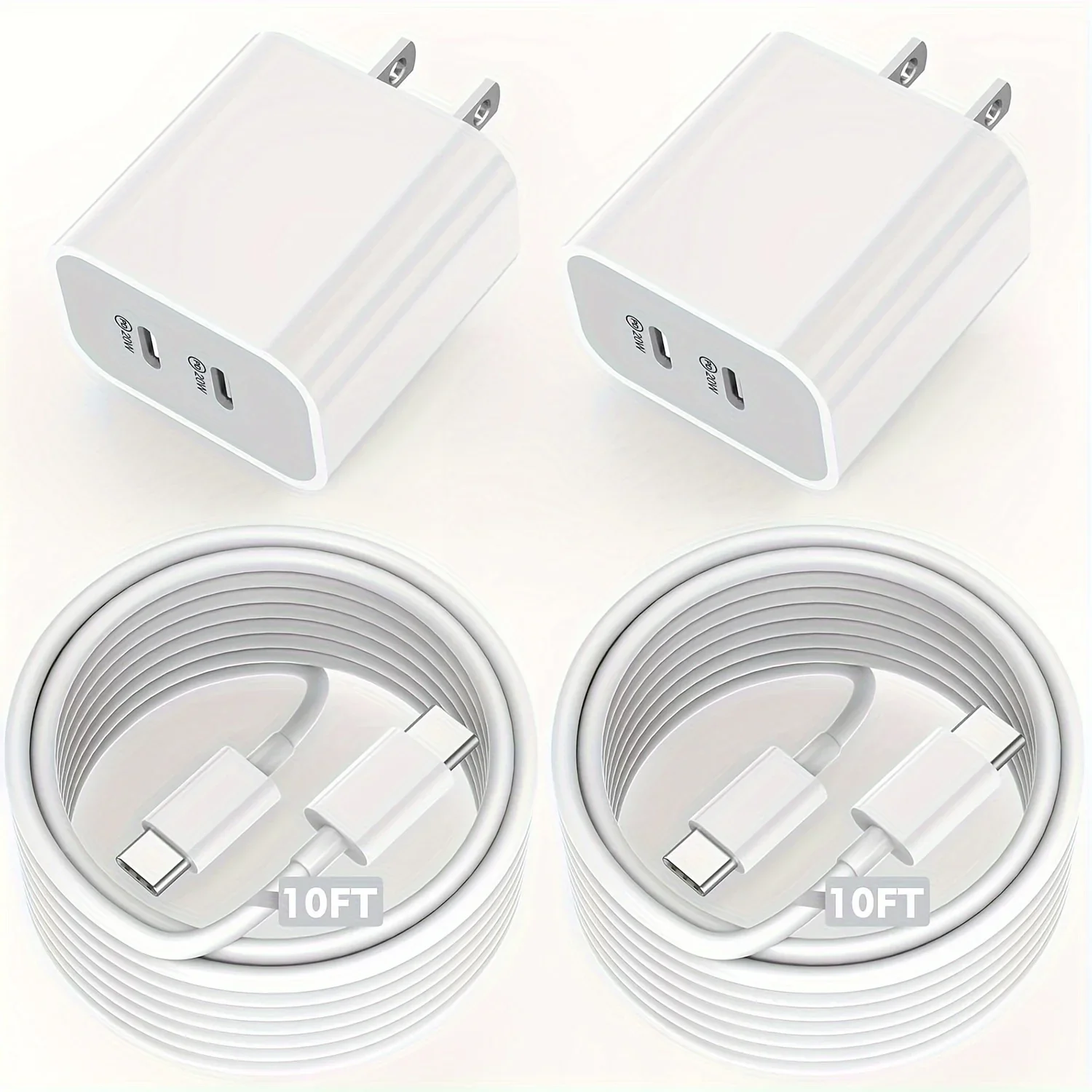 2 Pack 40W Dual Port USB C Charger Block With 10FT Long USB C Charging Cord Compatible For IPhone 15/15 Plus/15 Pro/15 Pro Max