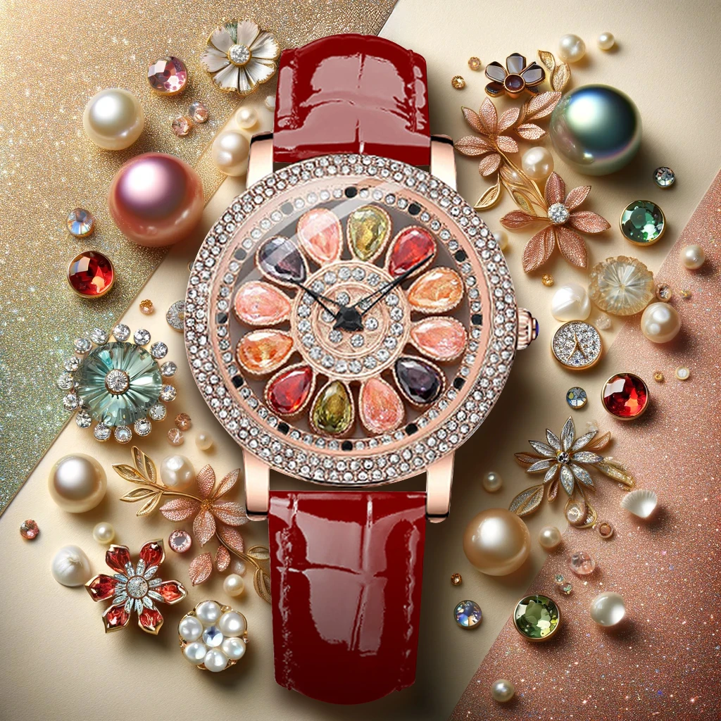 New Spinning Fresh and Beautiful Girl Quartz Watch with Jewel embellishments Elegant Women\'s Quartz Watch