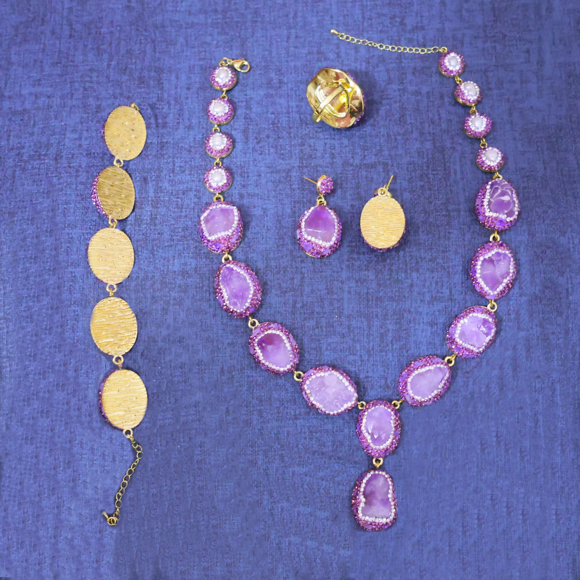 New natural amethyst baroque pearl set, natural stone European and American popular jewelry high-end accessories