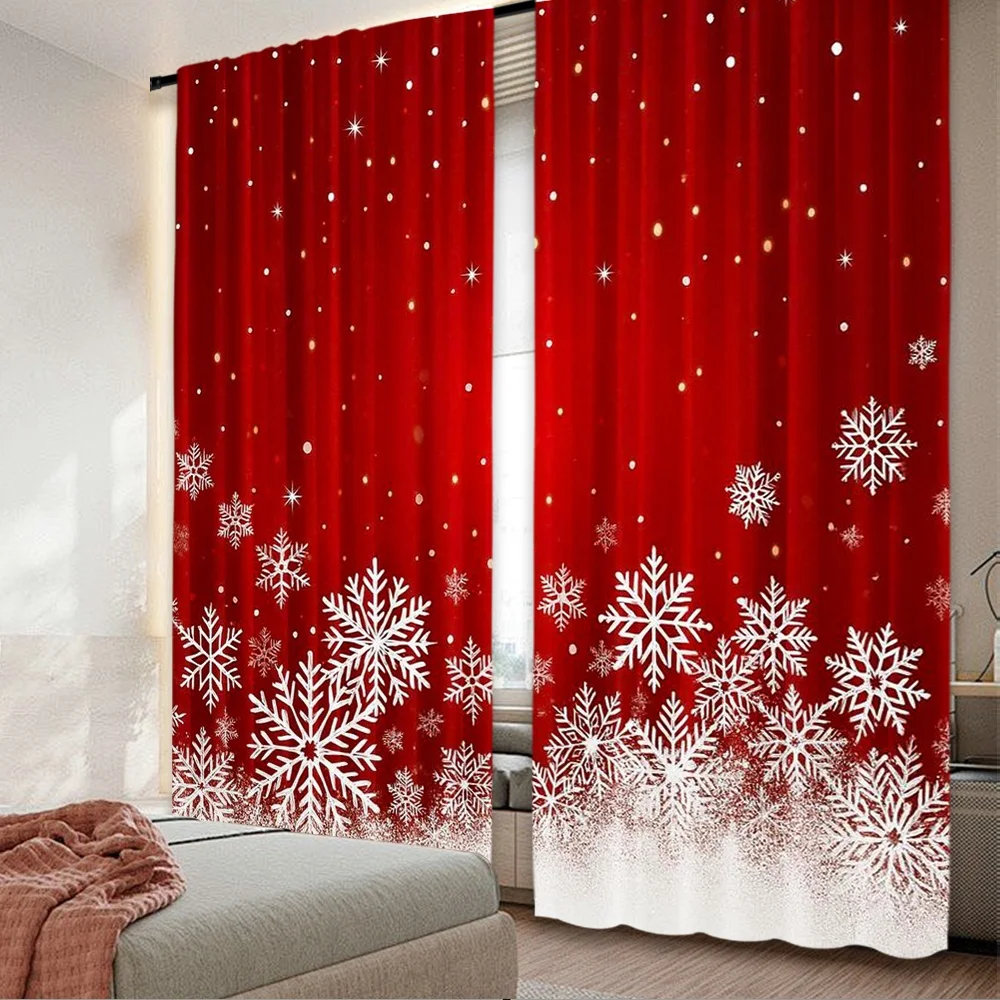 

2D flat printing 2pcs Merry Christmas Trendy Curtains Merry Christmas 1 Digital Printed Polyester Drapes Non fading Spring Use