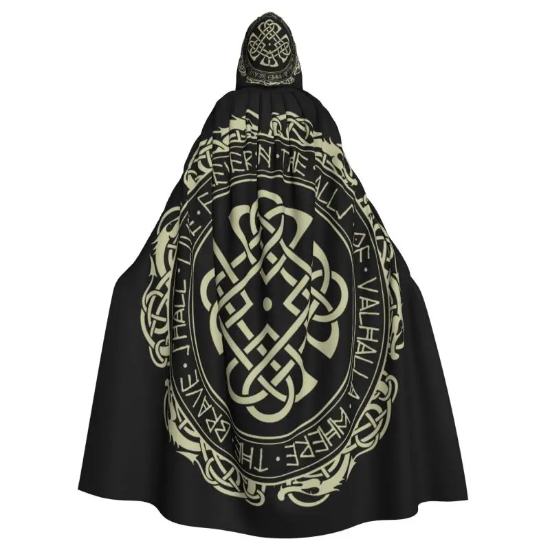Viking Nordic Celtic Symbol Hooded Cloak Unisex Polyester Hood Cloak Witch Costume Cosplay Cape