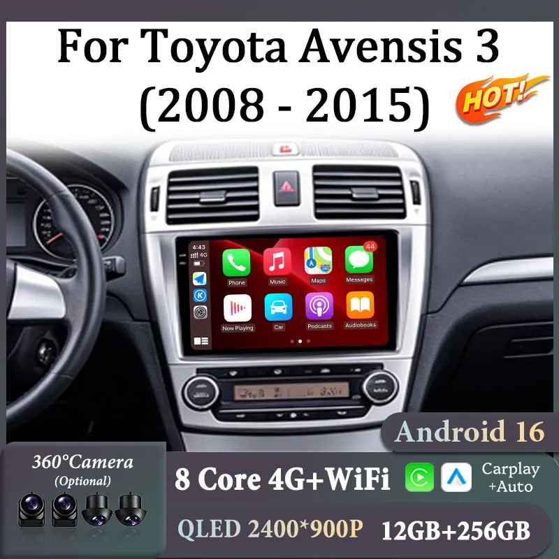 9 Inch Android16 Car GPS Navigation Player For Toyota Avensis 3 2008-2015 Car Stereo Radio Bluetooth WiFi Multimedia Auto Tools