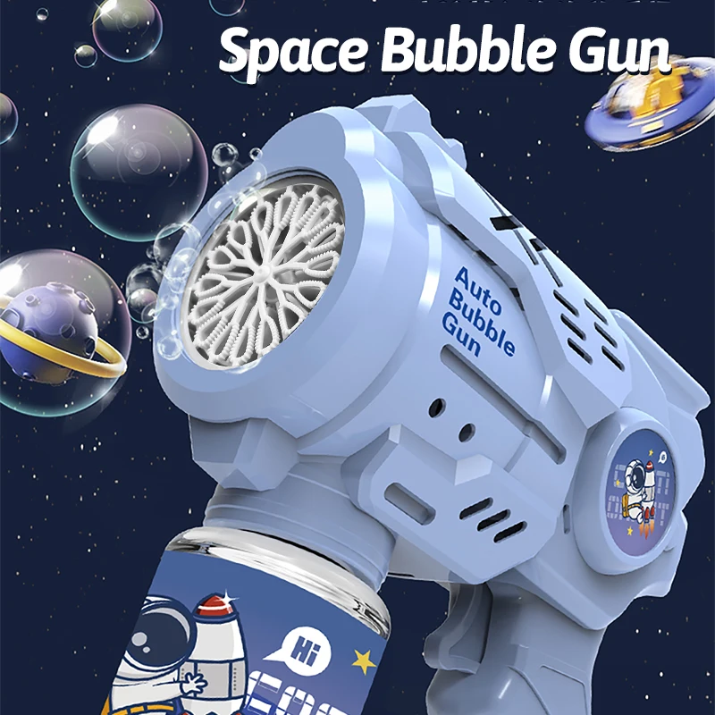 Knyysecq 2 pçs armas de bolha trazer 2 garrafas 50ml bolha água crianças astronauta totalmente automático bolha soprando brinquedo crianças jogo