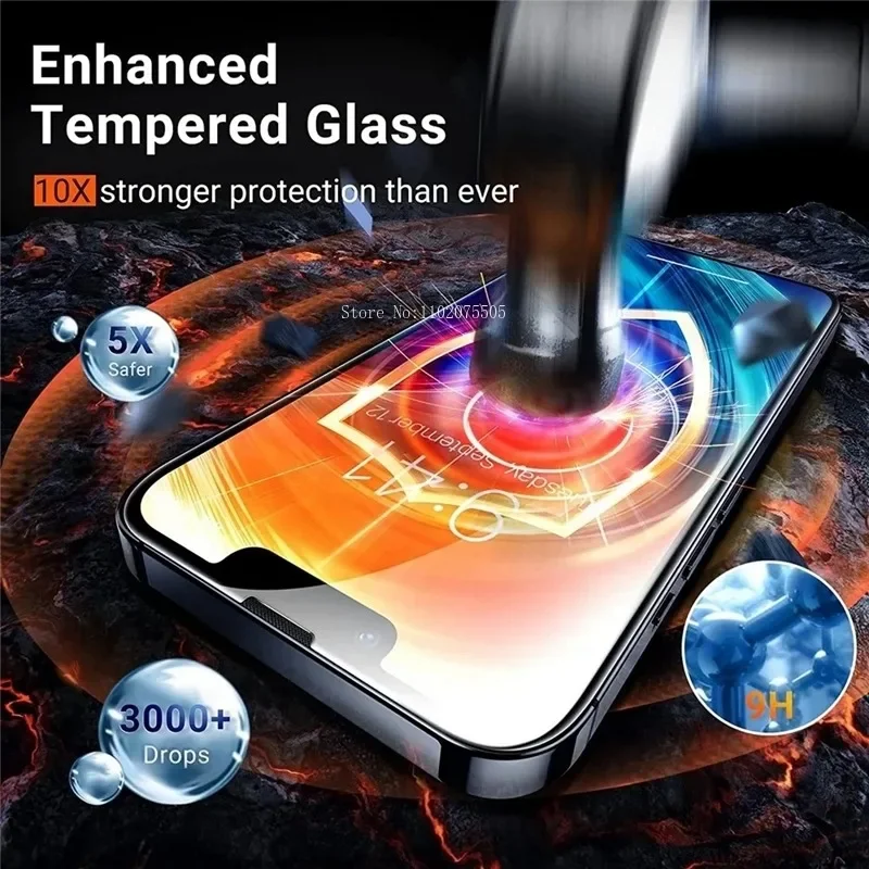 4PCS Tempered Glass For iPhone 16 15 13 12 11 14 Pro Max Screen Protector for iPhone X XR XS Max 14 15 16 Plus Protective Film