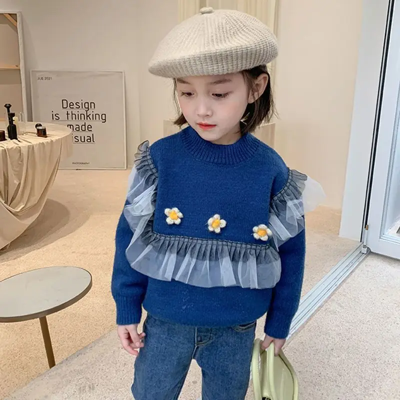 Sweater Fleece Lined Pullover Korean Style for Girls Kids Spring Autumn Winter Base Layer 2025 New Fashion Stylish Knitwear