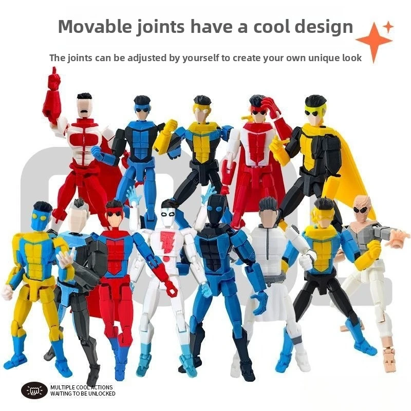 Figura Articulada Impresa en 3D de Invincible Boy con Marca de Invencibilidad, Estilo Franja Azul Claro, Colección Dummy13 T13