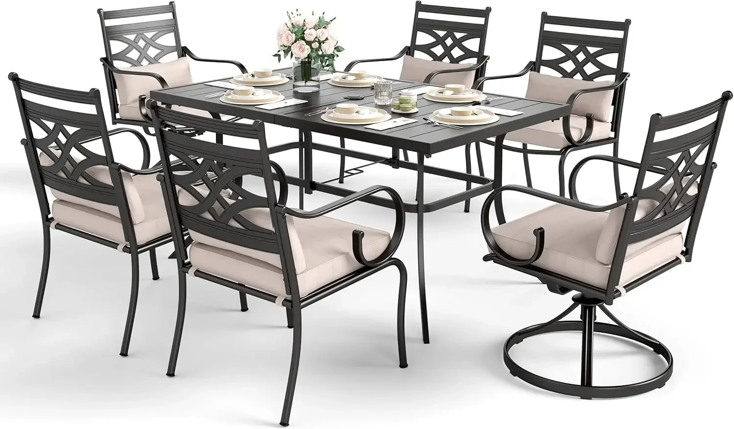 Outdoor Patio Dining Set for 6 | Outdoor Table and Chairs | Removable Seat Cushions | 4 Fixed Chairs