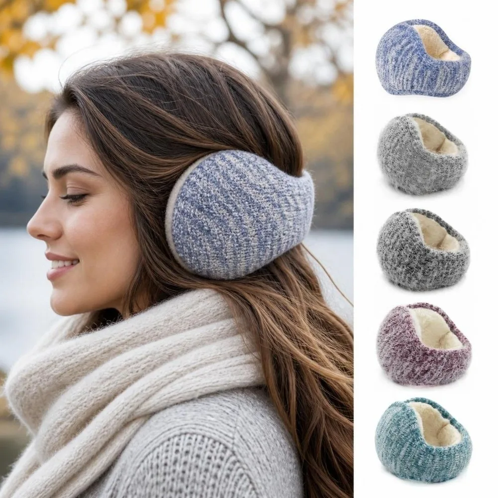Back Worn Design Mohair Fleece Earmuffs Lining Stretch Foldable Ear Protector Portable Lightweight Knitted Ear Warmers