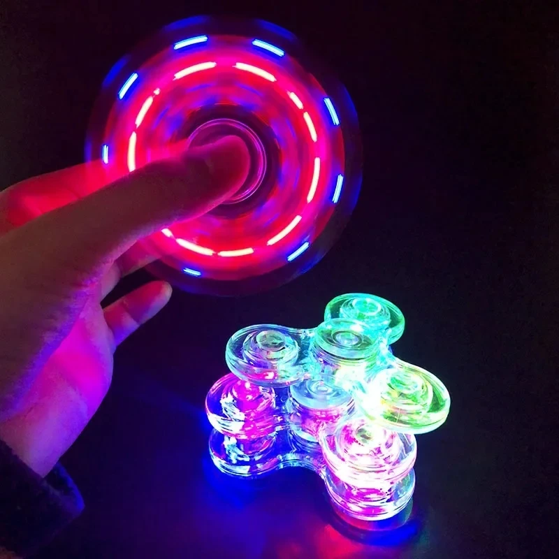 Crystal Luminous LED light Fidget Spinner Hand Top Spinners Glow in Dark EDC Stress Relief Toys Kinetic Gyroscope for Children