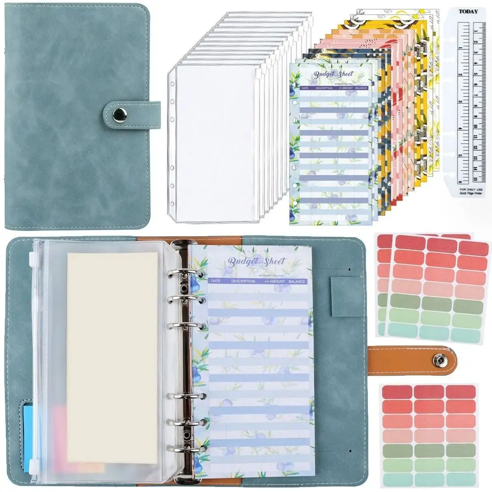 PU A6 Soft Budget Binder Planner 6 Hole Binder Pockets Colorful A6 Handbook Storage Bag Savings Money