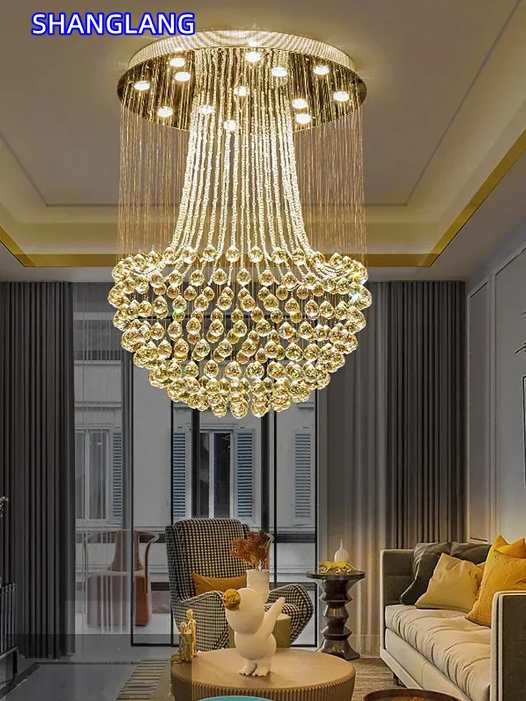 Duplex Staircase Living Room Crystal Pendant Light Modern Luxury Round Aisle Lamp Foyer Dining  Small Led Ceiling Chandelier
