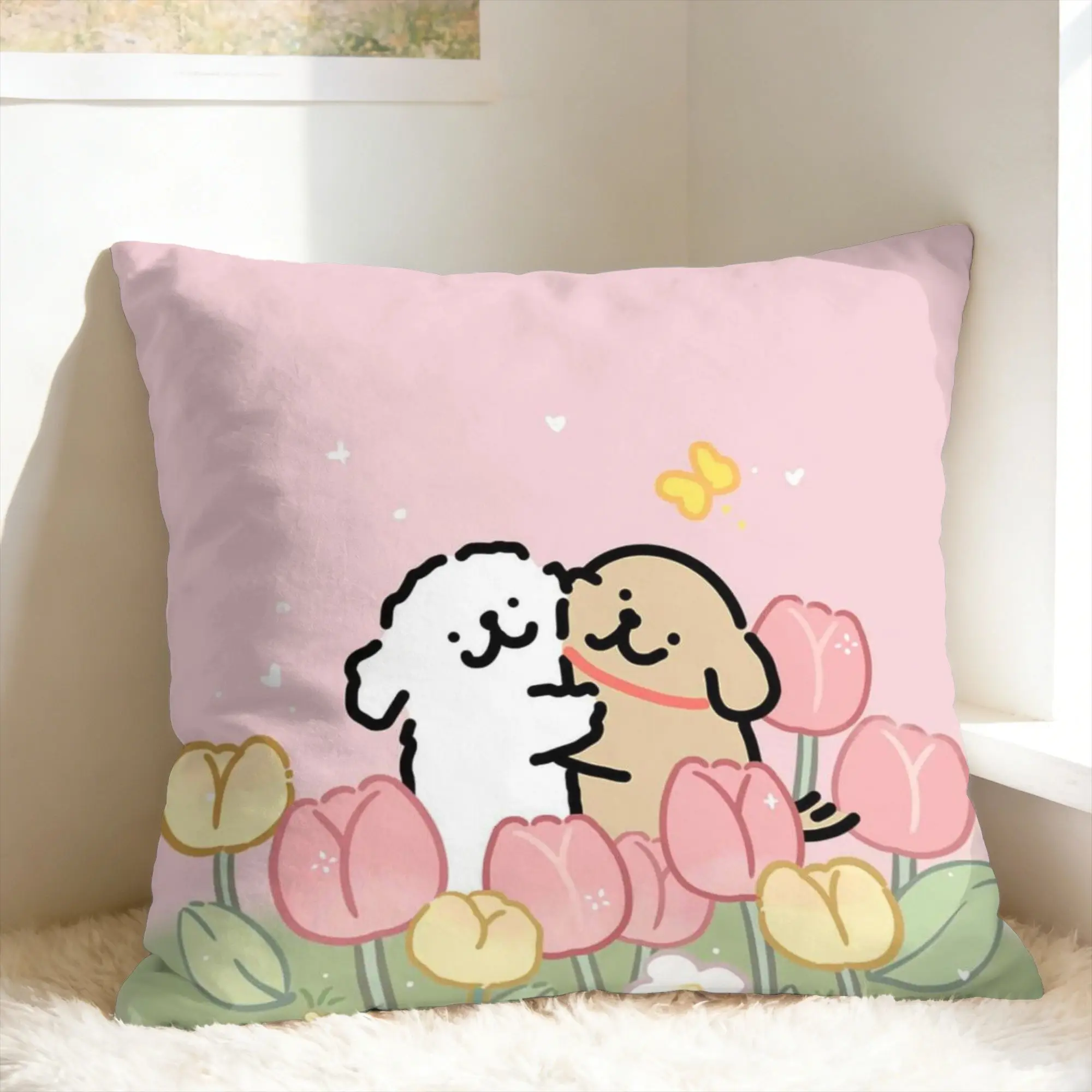 Cartoon Maltese Pillow Case Line Dog Puppy Vintage Pillow Cover Comfy Pillowcases For Couch Sofa Bedroom