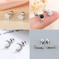 Fashion Simple Inlaid Zircon Star Moon Screw Stud Earrings for Women Unique Astronaut Earring Daily Jewelry Accessories Gift