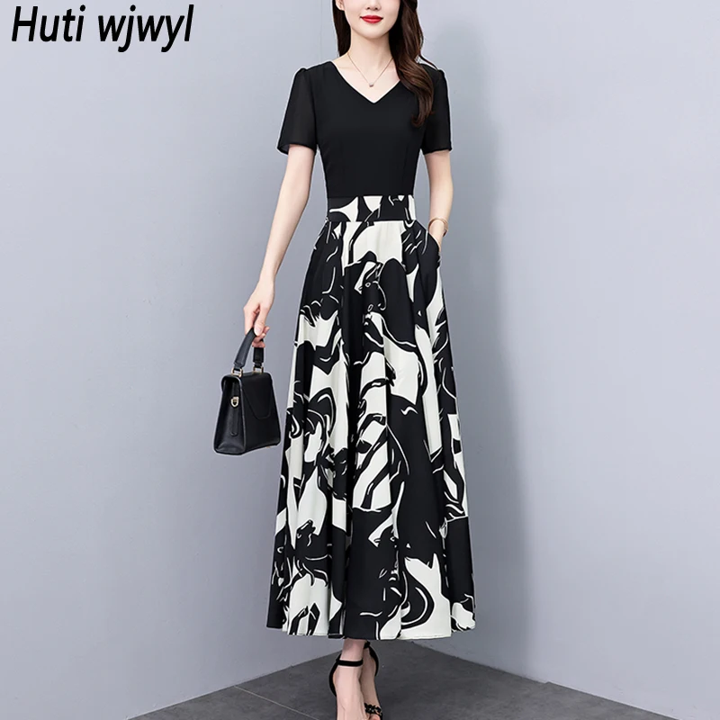 

Лето 2025 г., высококачественное шифоновое повседневное черное платье миди с v-образным вырезом для выпускного вечера, женское элегантное облегающее роскошное вечернее шикарное длинное платье