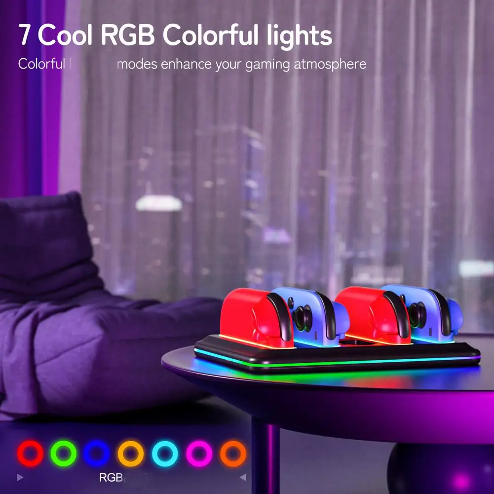   قاعدة شحن وحدة تحكم الألعاب نينتندو سويتش 2 مع أضواء ملونة RGB رائعة لوحدة تحكم ألعاب Joycon سريعة