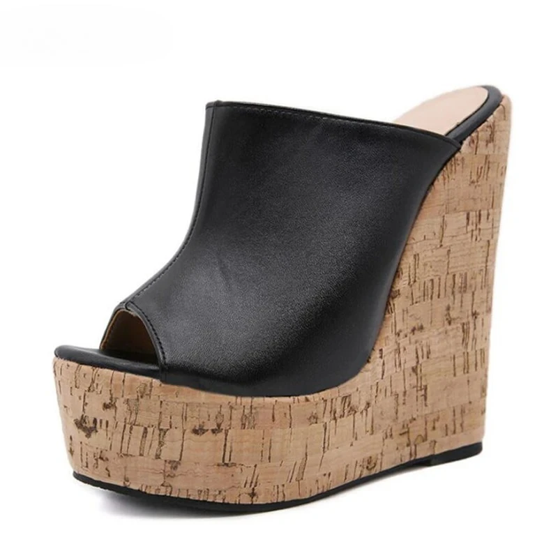 

Aneikeh/Модные пикантные шлепанцы на танкетке с открытым носком на очень высоком каблуке, женские летние сандалии, обувь в уличном стиле, размер 35-42