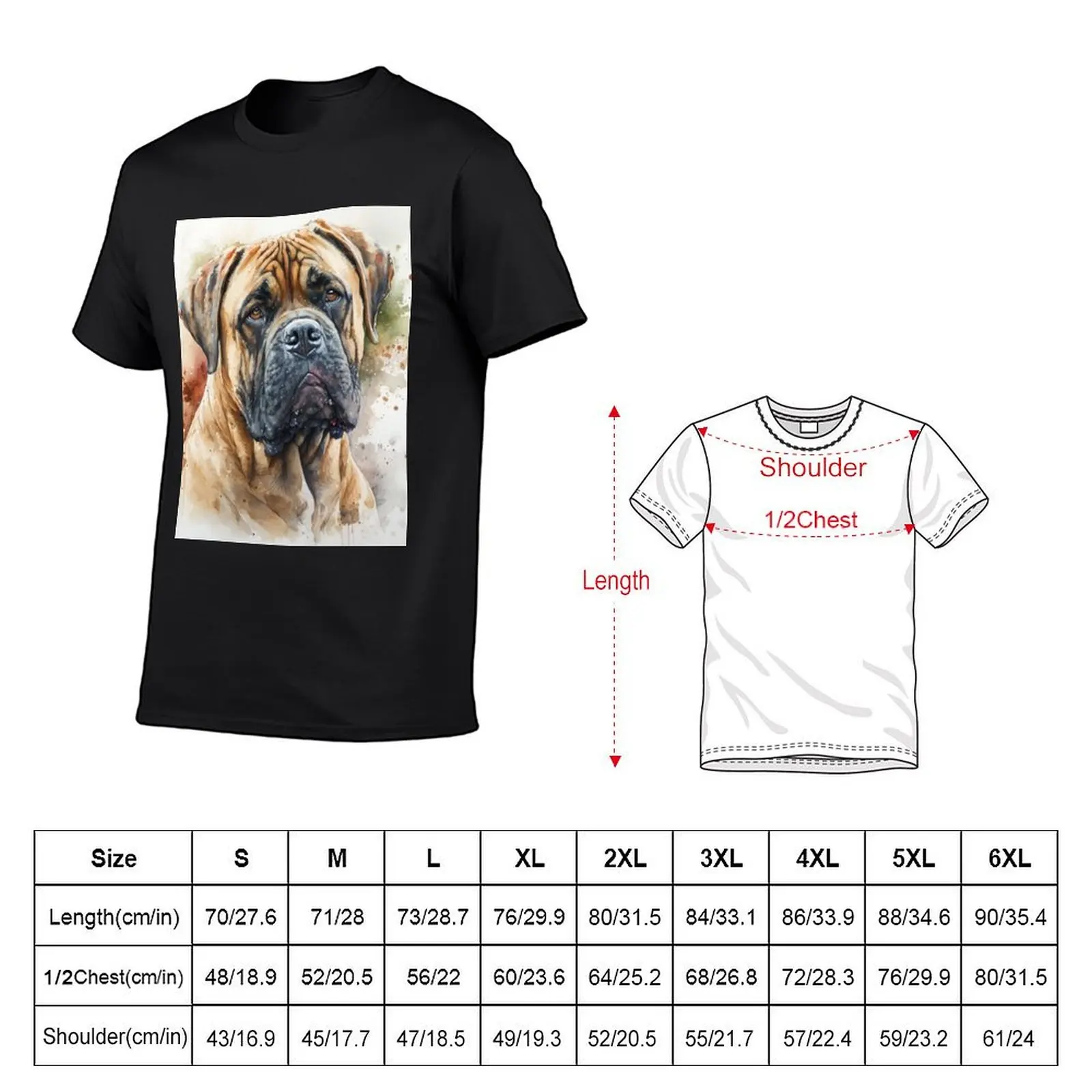 Watercolor Art of a Cute Bullmastiff T-Shirt boys animal print shirts graphic man clothes heavy weight t shirts for men