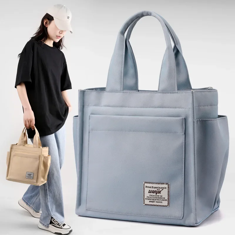 Yüksek kaliteli Çok cep Büyük Kapasiteli Bento Tote Çanta Su Bardağı Pozisyonu Ile Basit Öğle Yemeği Kutusu Çantası kadın Çalışma Kanvas Çanta