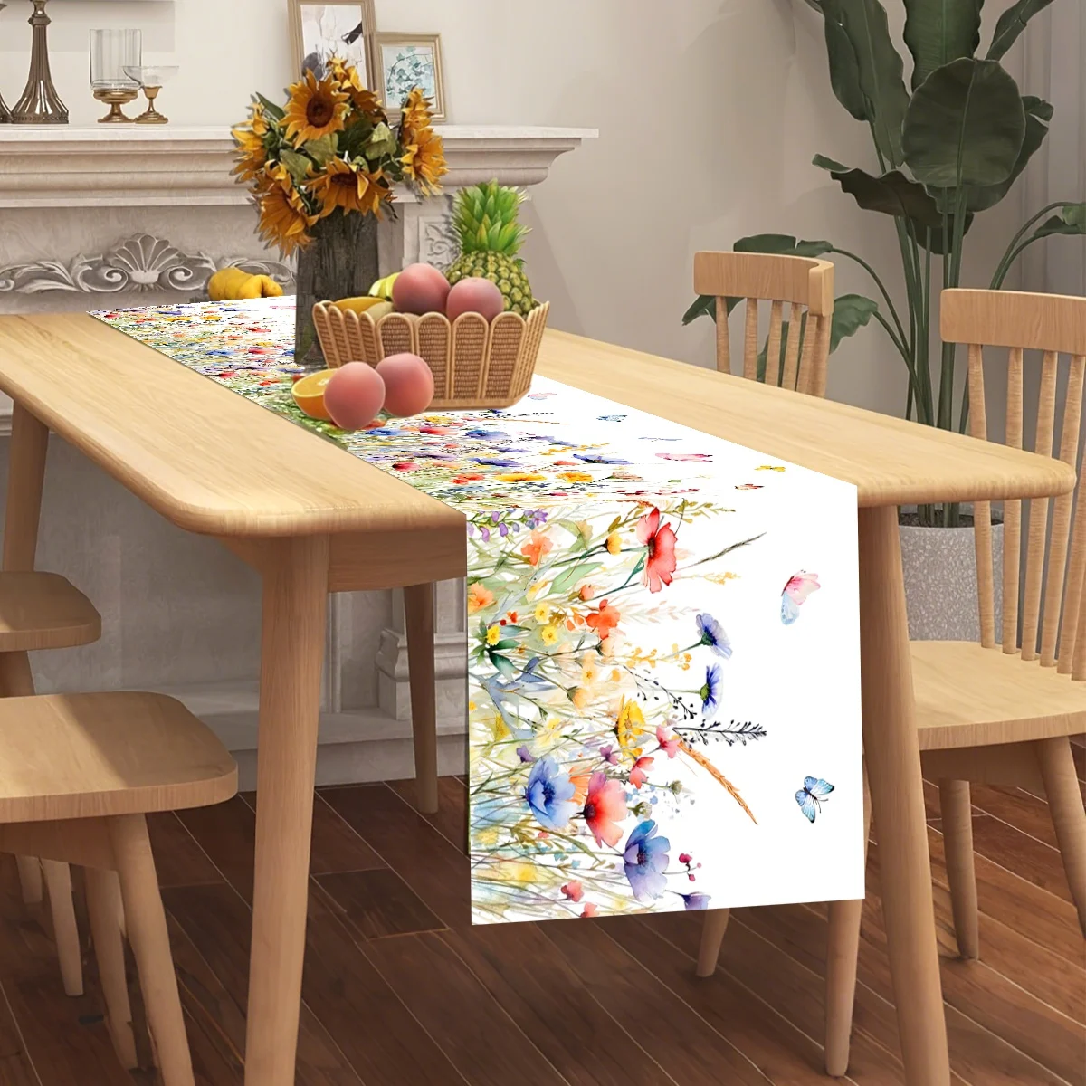 Watercolor Floral Table Runner Wildflowers Bloom Flowers Tablerunner Holiday Kitchen Dining Table Decor 35*180cm