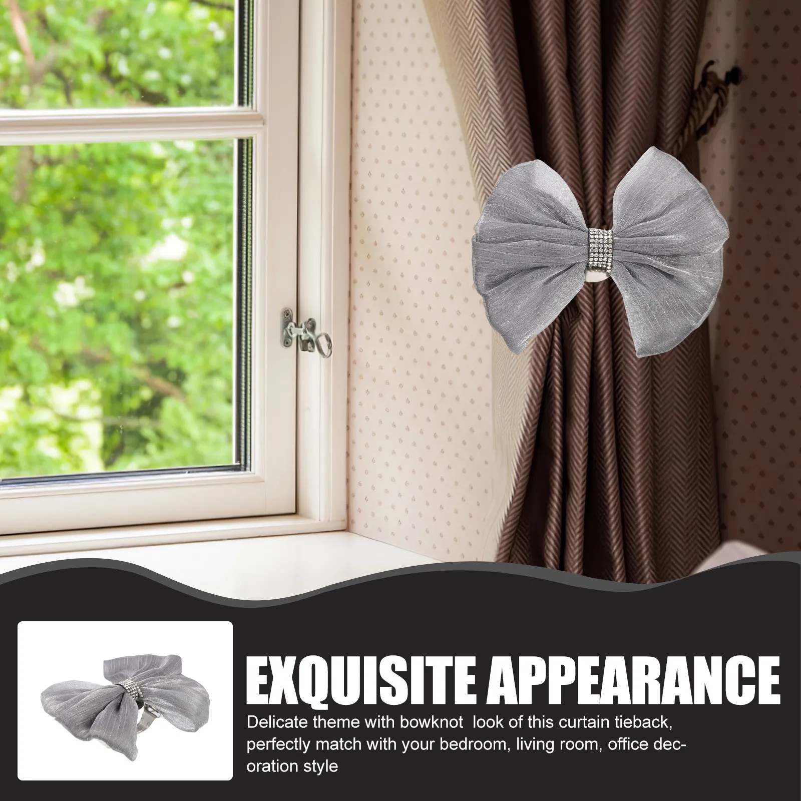 Elegant Bowknot Curtain Tiebacks Soft Gauze Fabric No Drill Needed Compact Design for Living Room Bedroom Office Window Curtain
