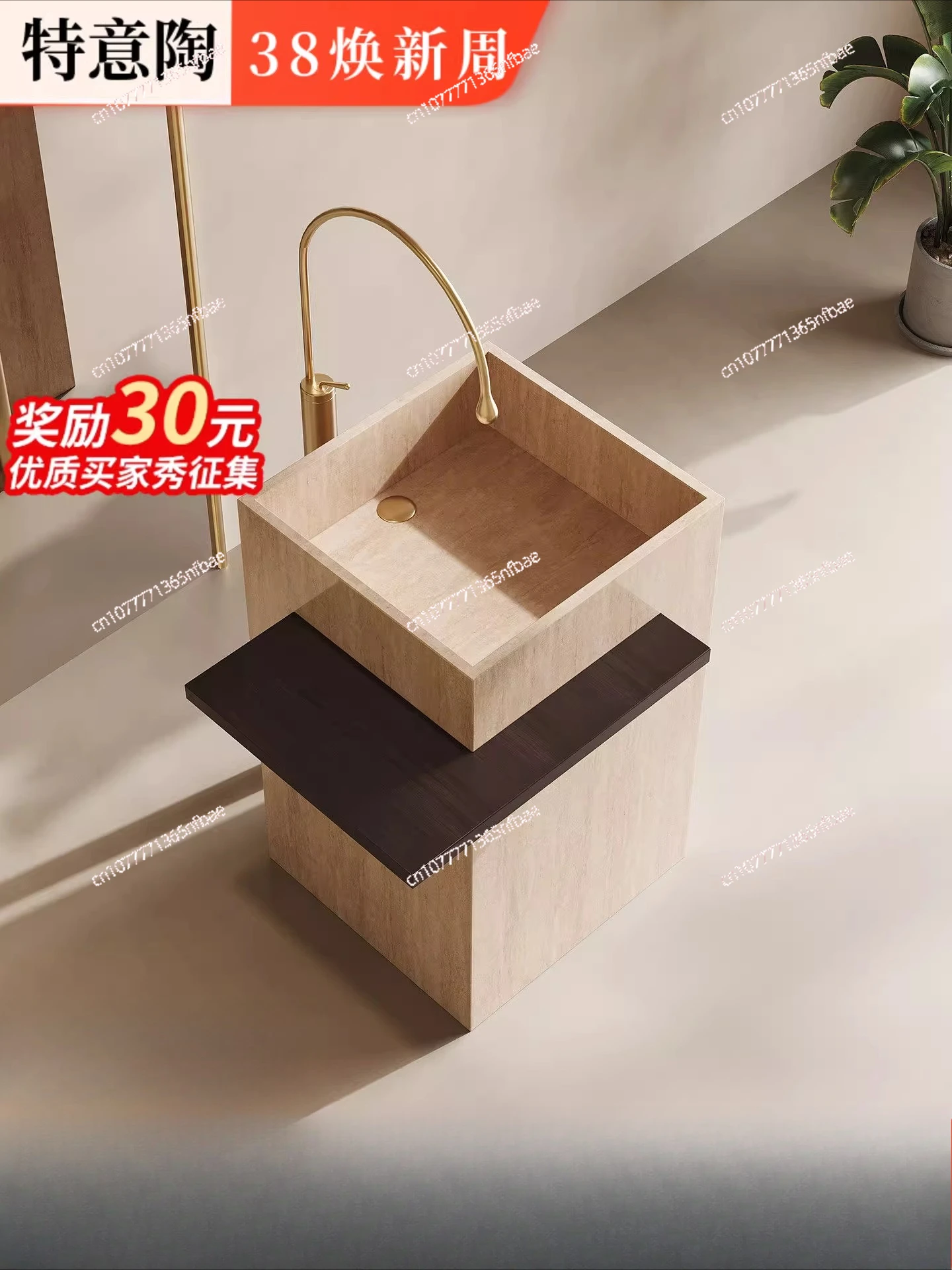 

Customized Hotel Villa Solid Surface Pedestal Sink, Outdoor Patio Freestanding Bathroom Vanity Washing Basin