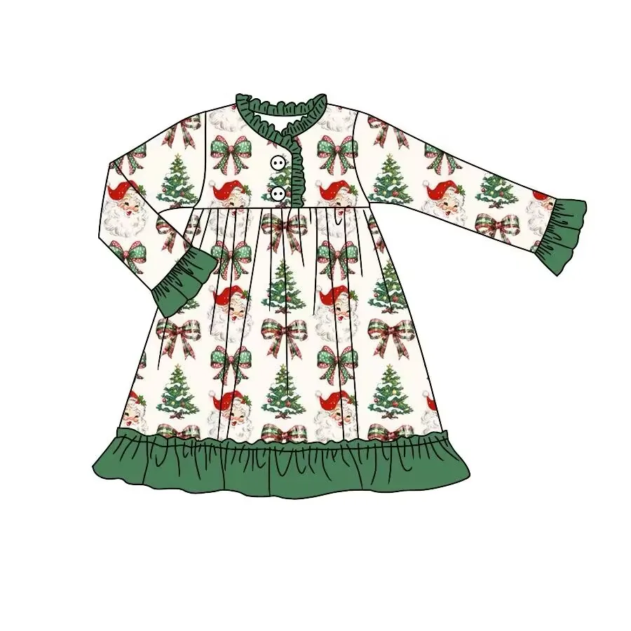 Hot selling children's matching suit baby girl holiday clothing green dress pajamas suit elderly elements baby autumn new style