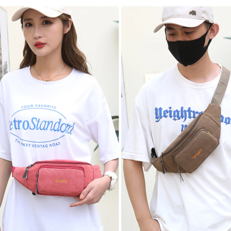 Zipper Waist Packs Canvas Women's Bags on Sale 2024 High Quality High-capacity Waist Packs  Solid Leisure Versatile Poche