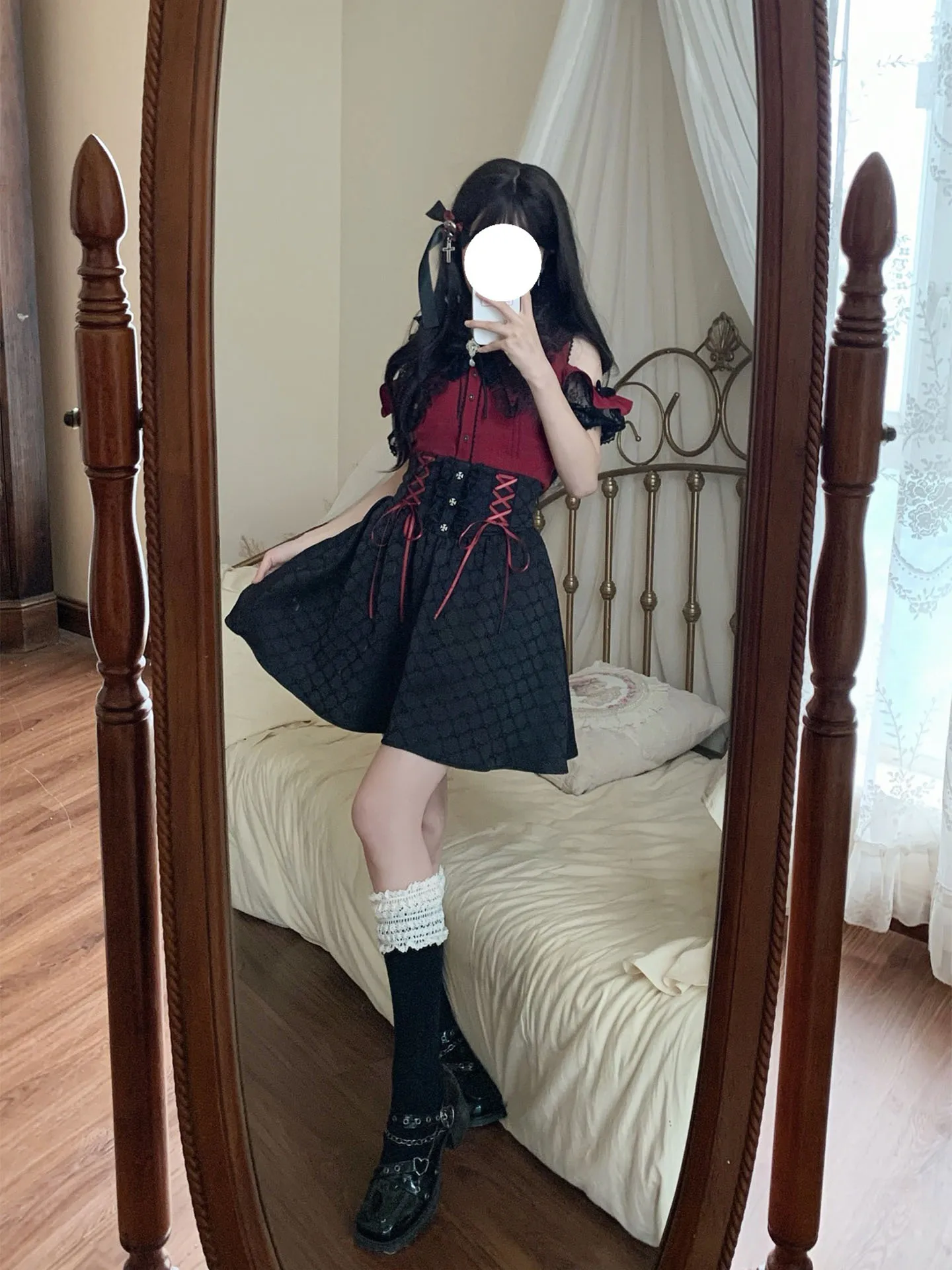 Japanese Original Lolita Y2K Subculture Sweet Cool Girl Set Off-Shoulder Shirt Mass-Produced  Off-Shoulder Two-Piece Set