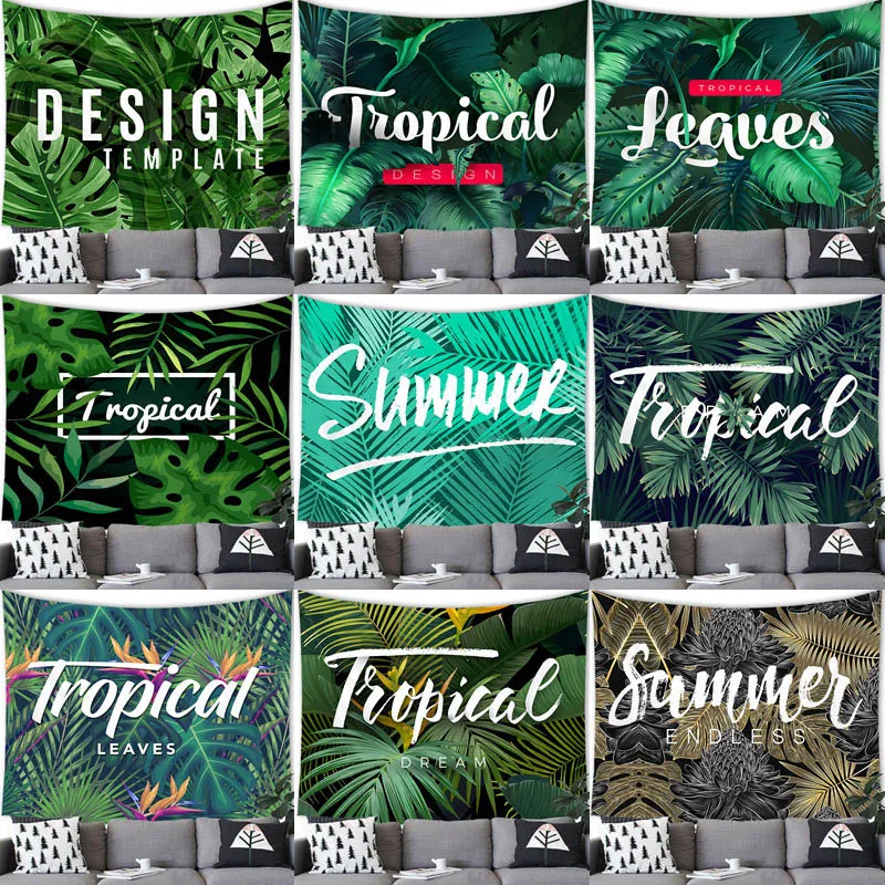 Summer Tropical Plants Tapestry Wall Hanging Green Leaves Decor Tapestry Party Home Decoration Leaves Tapestry Wall Hanging