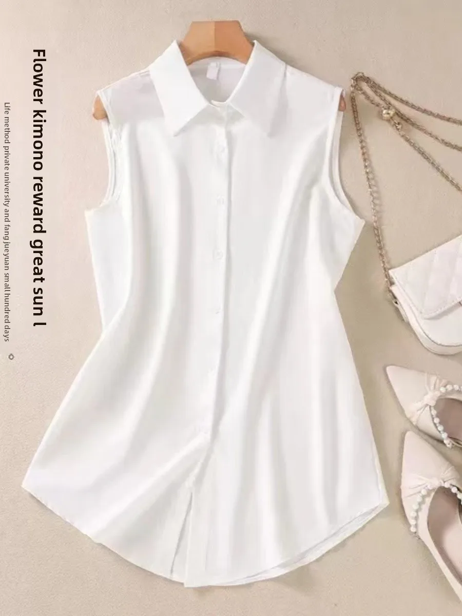 

plus Size Women's White Loose Svel irt Inner Wear Ele Top Button Pure Color Polyester Commute Sle Autumn New Ar...