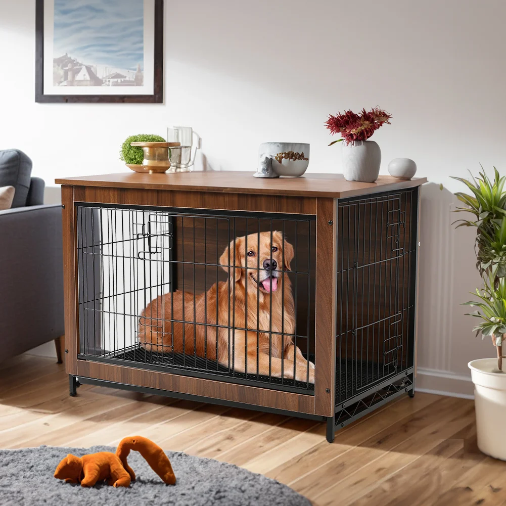 98cm Brown Wire Dog Cage with Tray