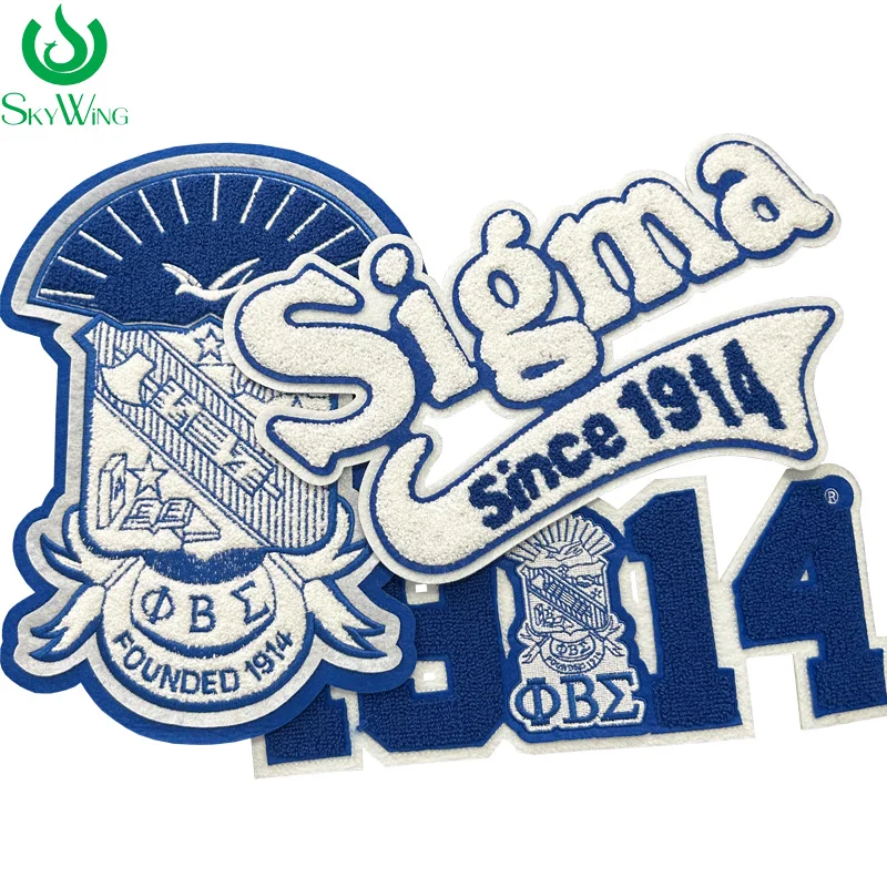 Chenille Number Patches, Iron on, Royal and White, Beta Sigma Phi Fraternity, Sigma Since 1914, Dove Symbols